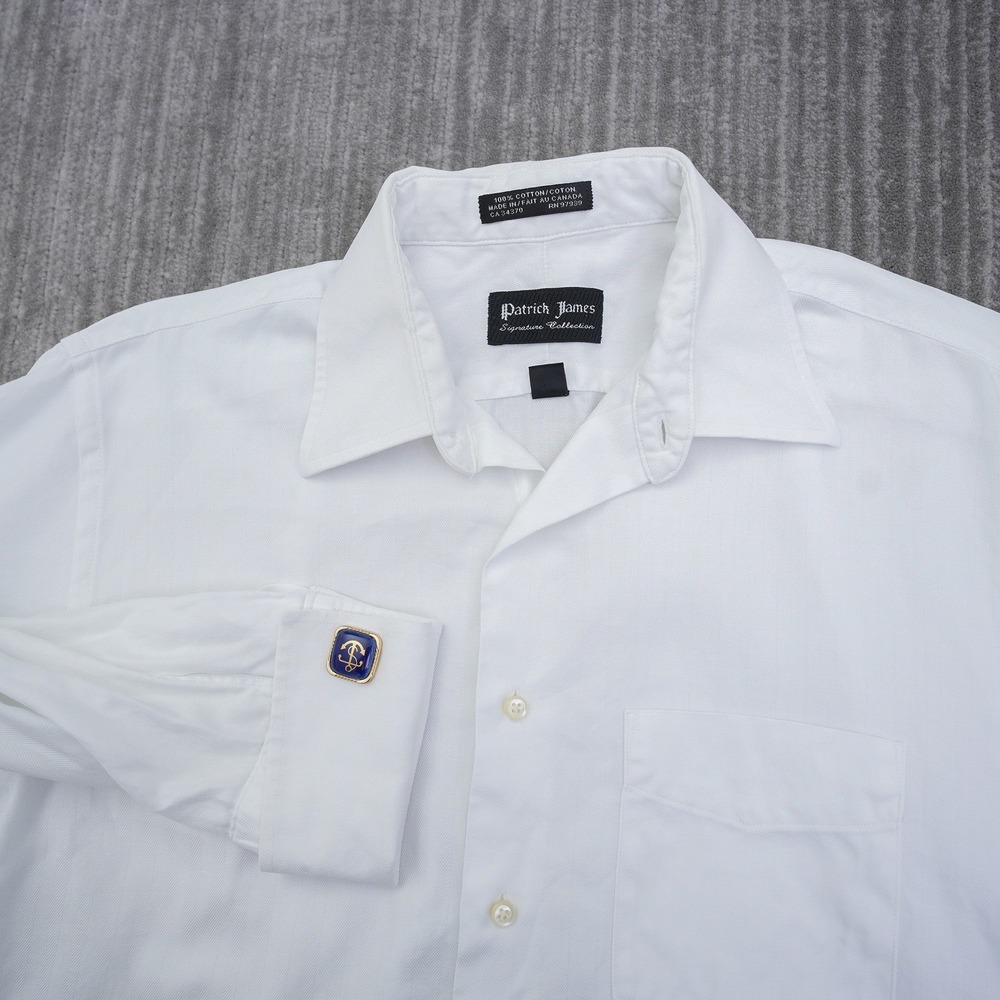 Patrick James Signature White Herringbone French Cuff Dress Shirt 15.5 32/33 Men